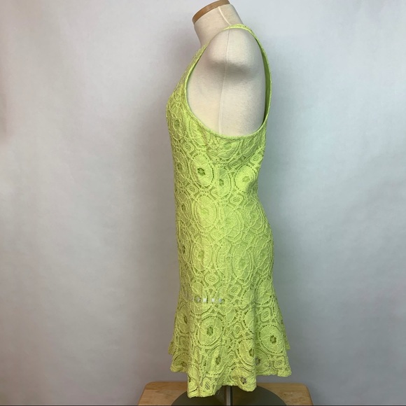 ASTR Sleeveless Lace Racerback Flounce Dress Yellow Green Small - Picture 3 of 8